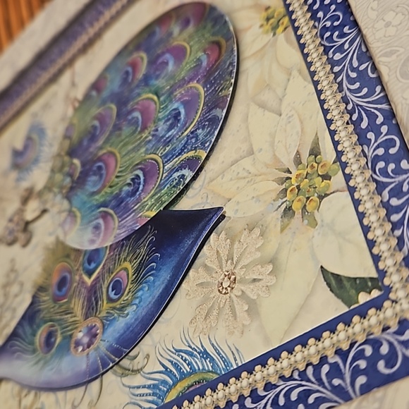 PUNCH STUDIO peacock feather ornaments keepsake box The Gifted Line Holiday - Picture 7 of 11